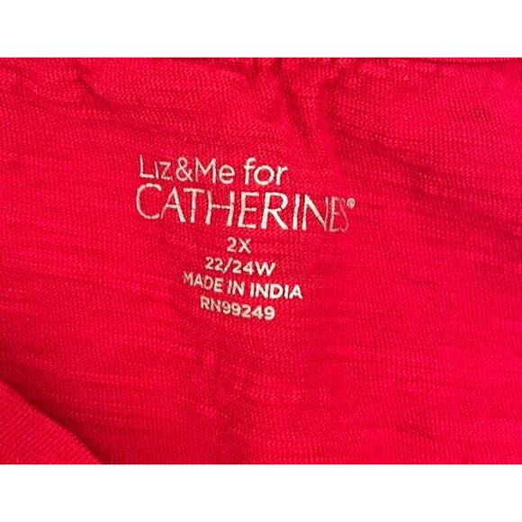 Catherines Liz & Me Womens Red Short Sleeve V-neck T-shirt Size 2x Embroidered - Picture 3 of 5